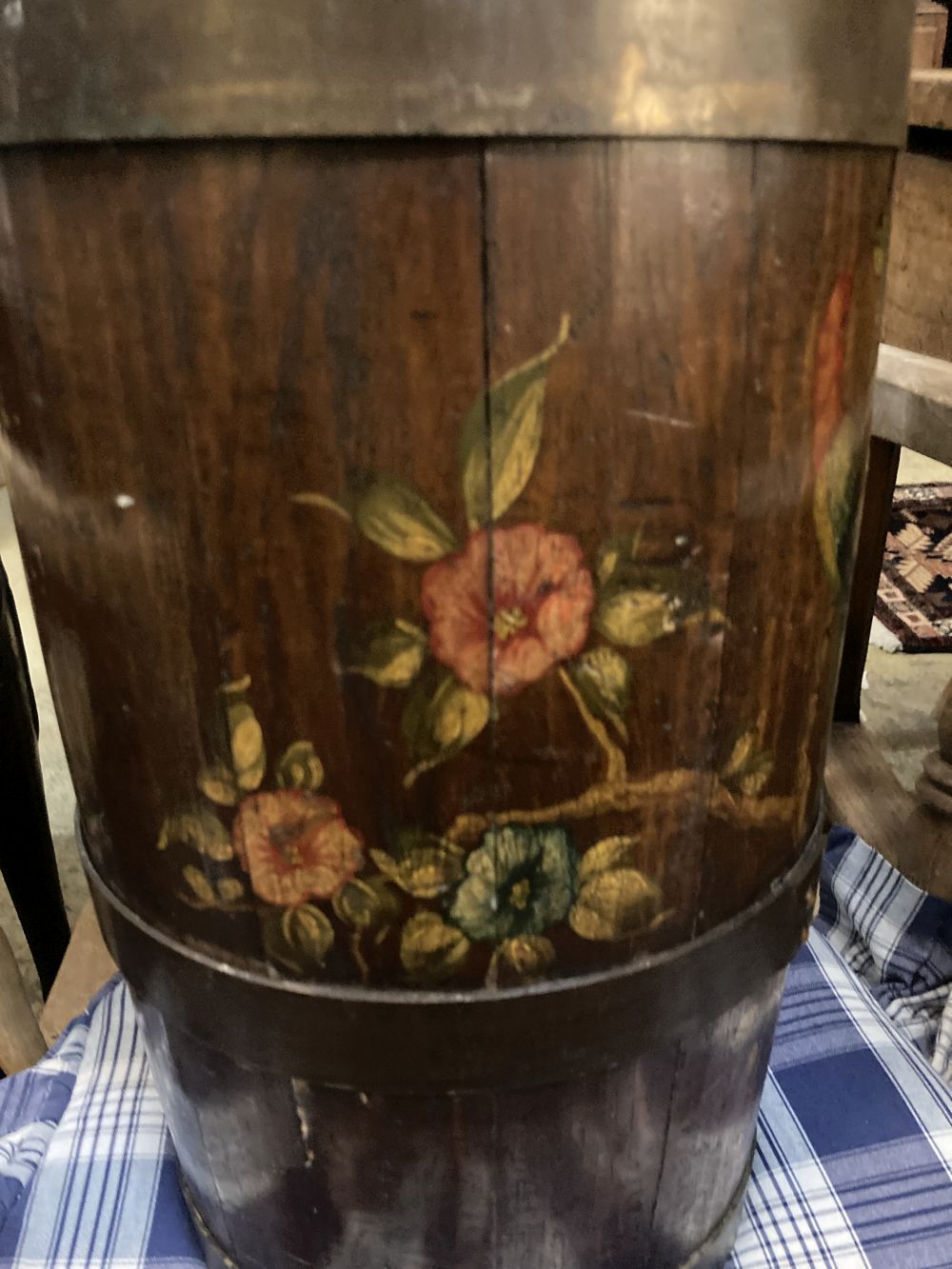 A painted coopered stick stand, height 63cm